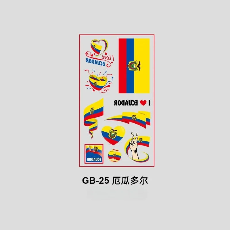 10Pcs Waterproof National Flag Temporary Tattoos for 2026 World Cup Face Body Stickers for Football Fans Match Day Decorations
