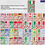 10Pcs Waterproof National Flag Temporary Tattoos for 2026 World Cup Face Body Stickers for Football Fans Match Day Decorations