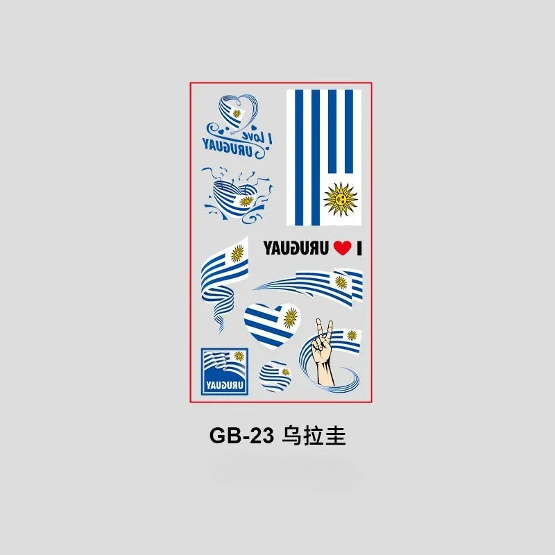 10Pcs Waterproof National Flag Temporary Tattoos for 2026 World Cup Face Body Stickers for Football Fans Match Day Decorations