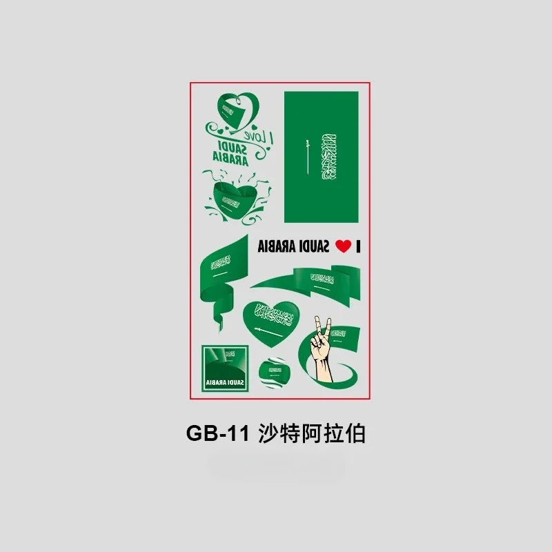 10Pcs Waterproof National Flag Temporary Tattoos for 2026 World Cup Face Body Stickers for Football Fans Match Day Decorations