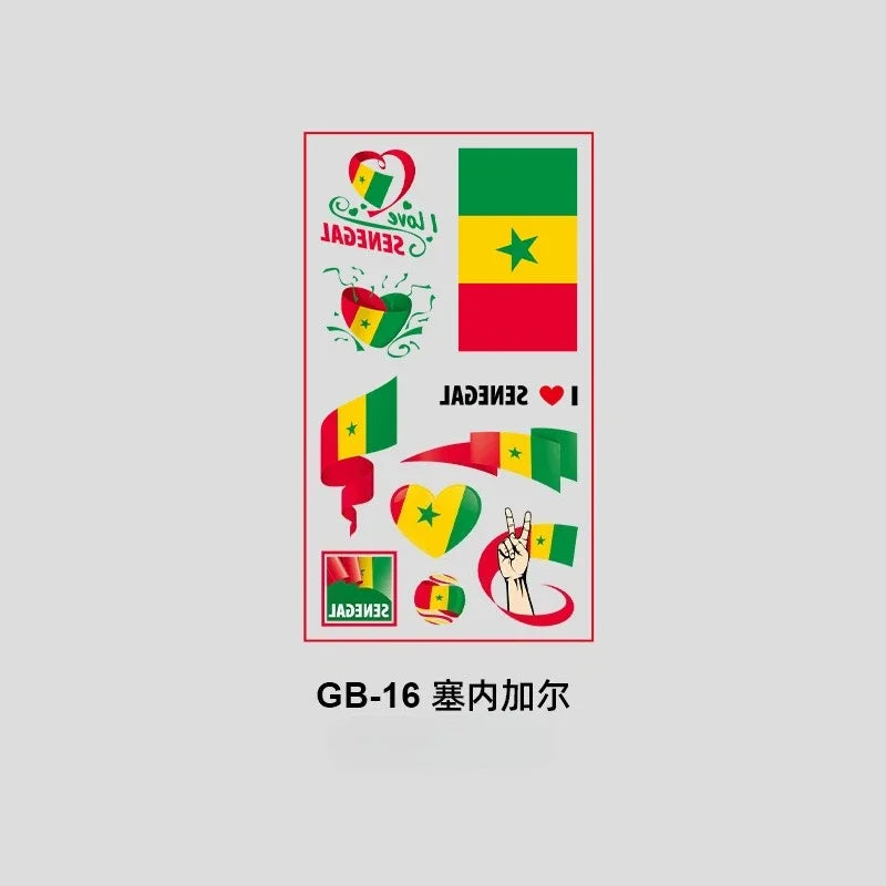 10Pcs Waterproof National Flag Temporary Tattoos for 2026 World Cup Face Body Stickers for Football Fans Match Day Decorations