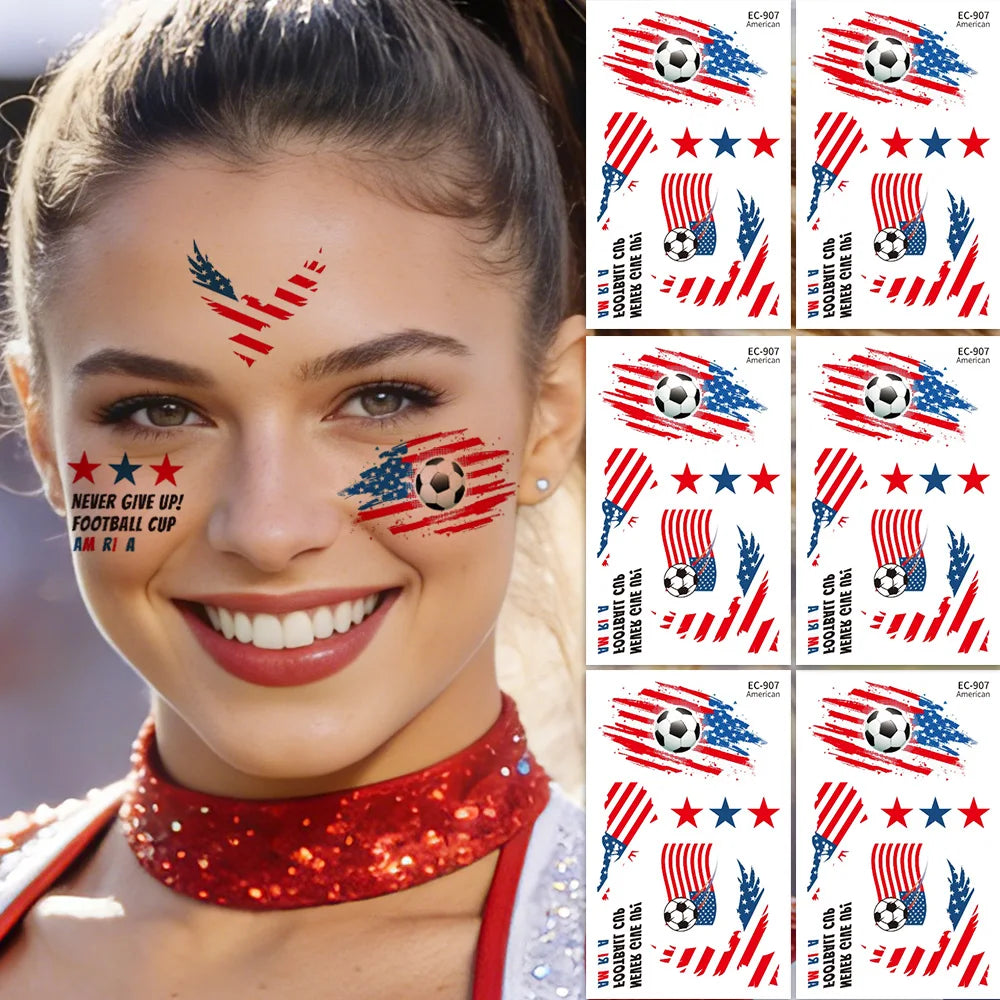 10 Sheets 2026 North America World Cup Flag Temporary Tattoos Football Sports Face Stickers For Fans Festival Party Decor