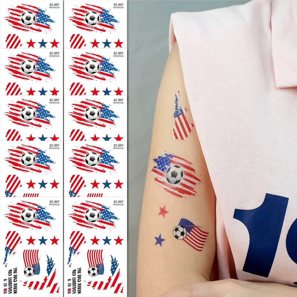 10 Sheets 2026 North America World Cup Flag Temporary Tattoos Football Sports Face Stickers For Fans Festival Party Decor