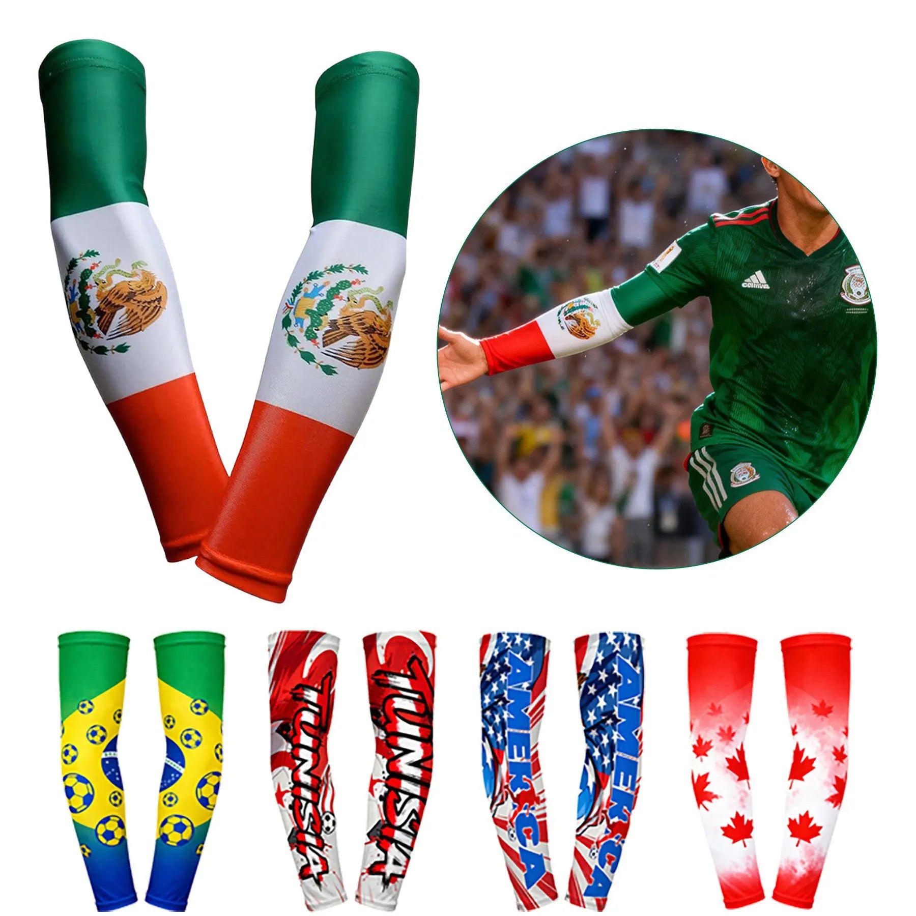 2set Breathable Ice Silk Arm Sleeves 2026 World Football Cup National Flag Arm Sleeves for Fan Support Sun Protection Arm Sleeve