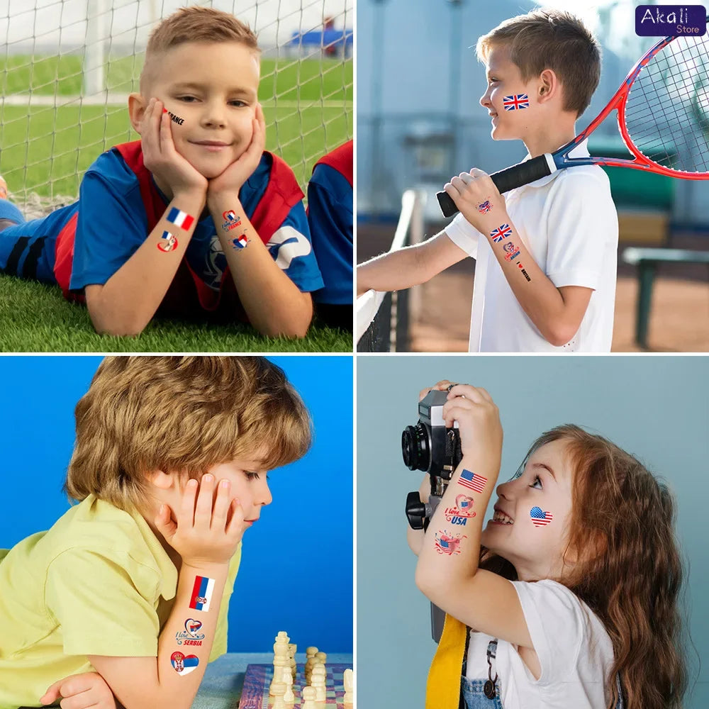 10Pcs Waterproof National Flag Temporary Tattoos for 2026 World Cup Face Body Stickers for Football Fans Match Day Decorations