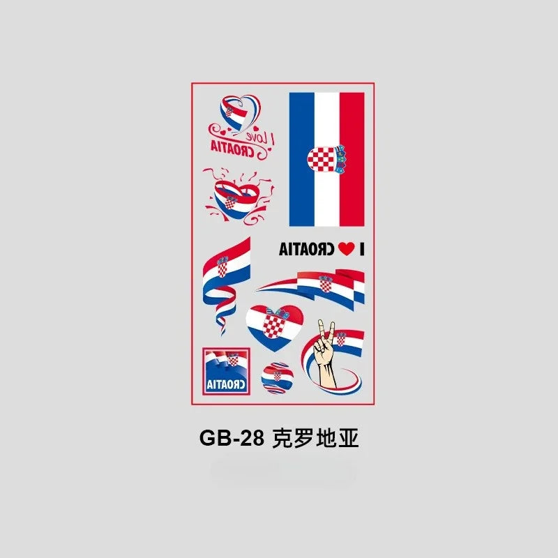 10Pcs Waterproof National Flag Temporary Tattoos for 2026 World Cup Face Body Stickers for Football Fans Match Day Decorations