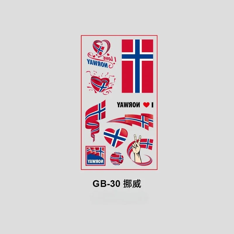 10Pcs Waterproof National Flag Temporary Tattoos for 2026 World Cup Face Body Stickers for Football Fans Match Day Decorations