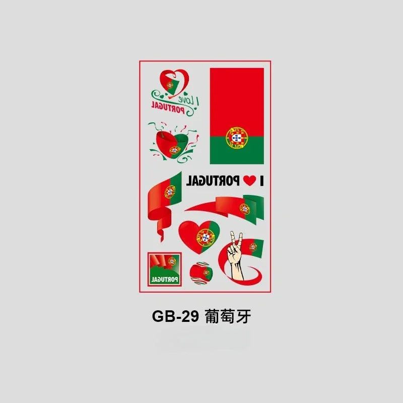 10Pcs Waterproof National Flag Temporary Tattoos for 2026 World Cup Face Body Stickers for Football Fans Match Day Decorations