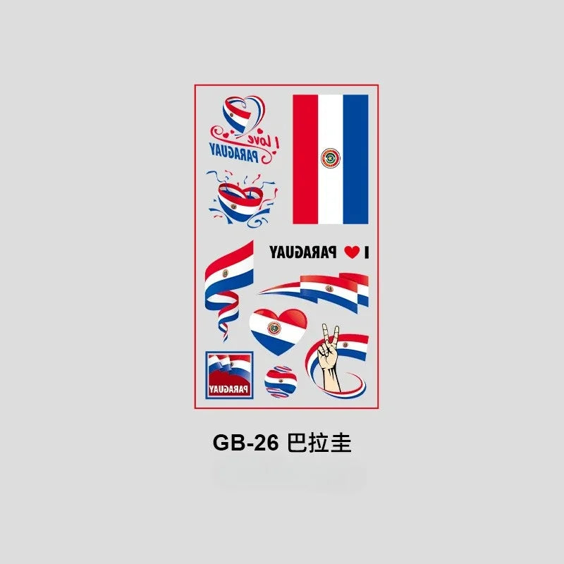 10Pcs Waterproof National Flag Temporary Tattoos for 2026 World Cup Face Body Stickers for Football Fans Match Day Decorations