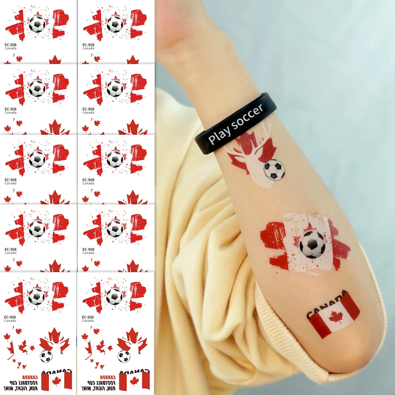 10 Sheets 2026 North America World Cup Flag Temporary Tattoos Football Sports Face Stickers For Fans Festival Party Decor
