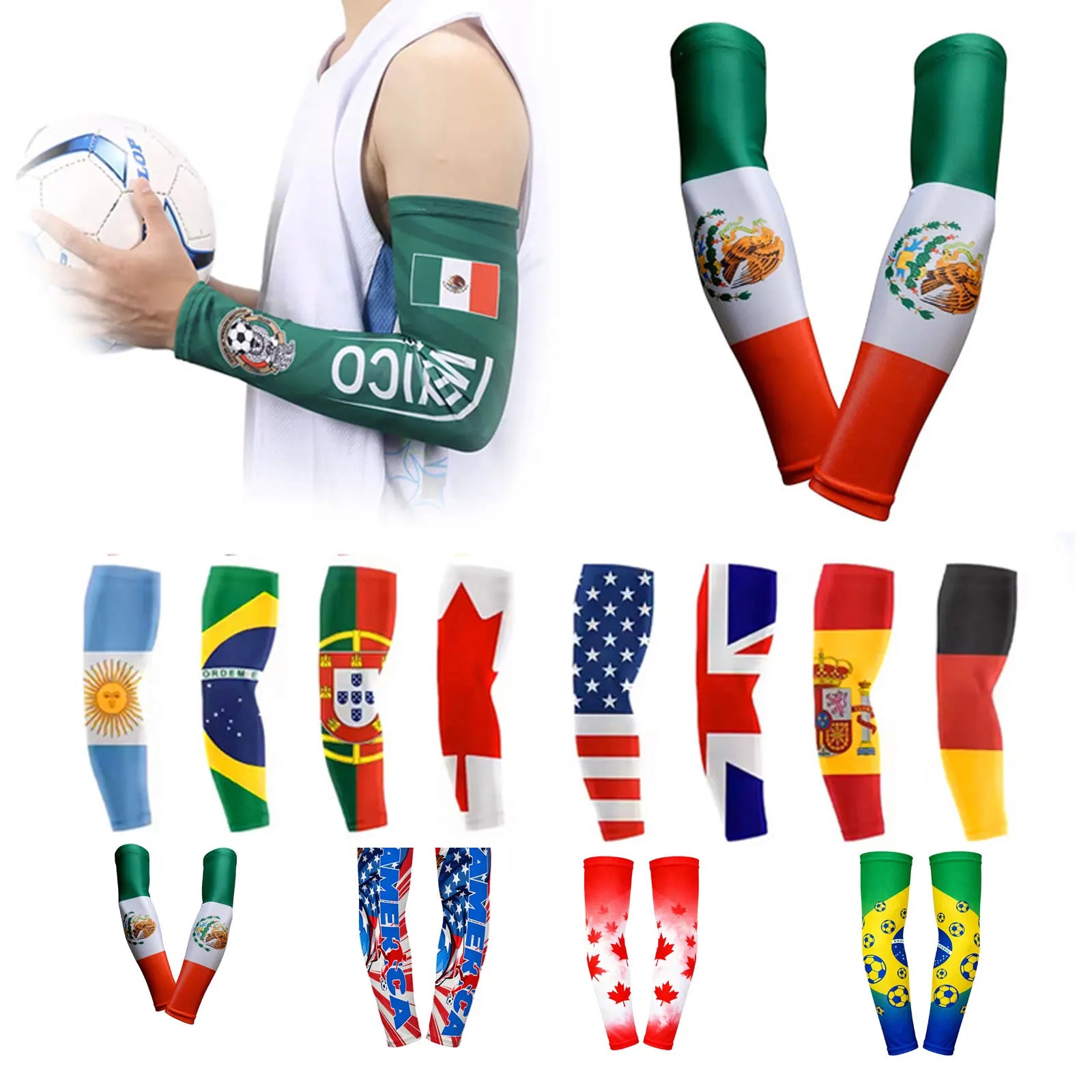 2set Breathable Ice Silk Arm Sleeves 2026 World Football Cup National Flag Arm Sleeves for Fan Support Sun Protection Arm Sleeve