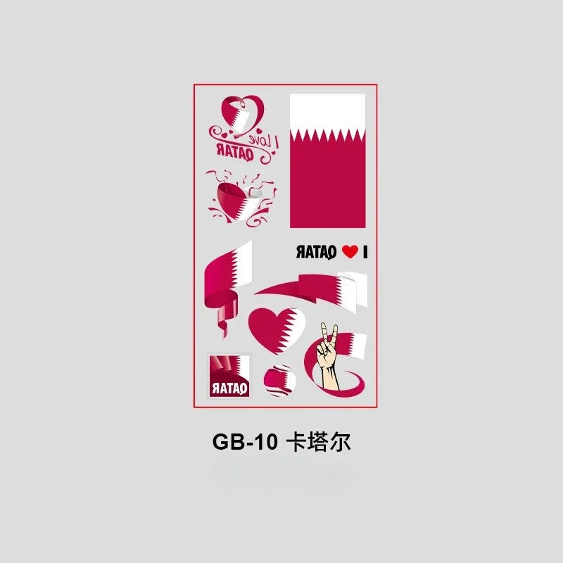 10Pcs Waterproof National Flag Temporary Tattoos for 2026 World Cup Face Body Stickers for Football Fans Match Day Decorations