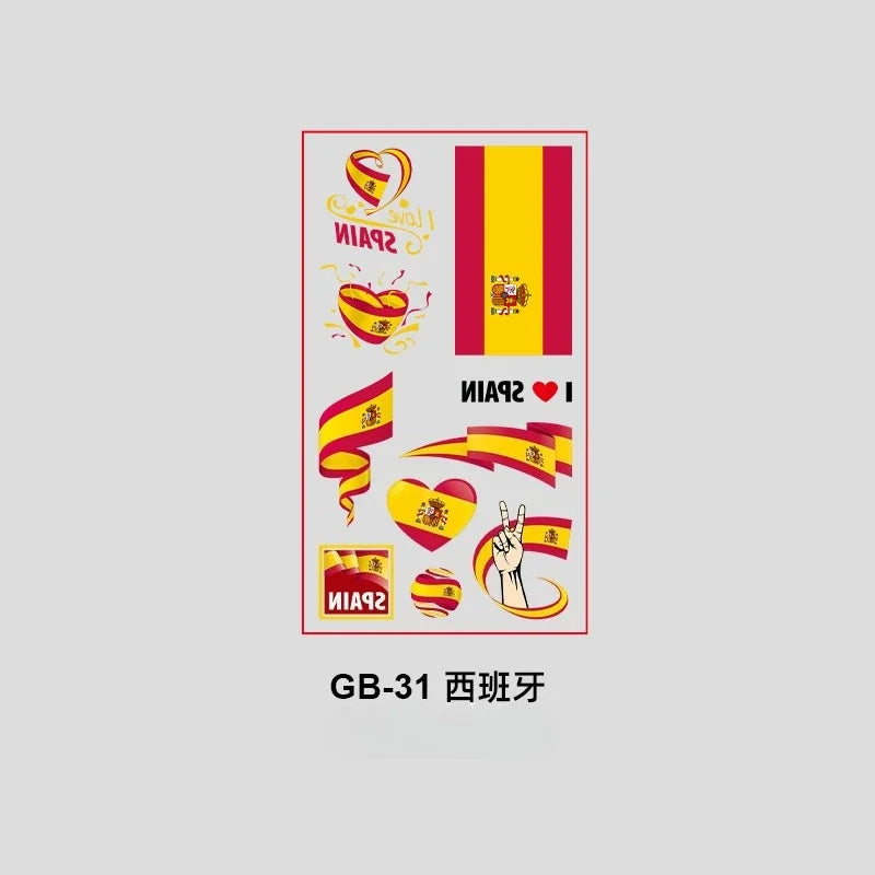 10Pcs Waterproof National Flag Temporary Tattoos for 2026 World Cup Face Body Stickers for Football Fans Match Day Decorations