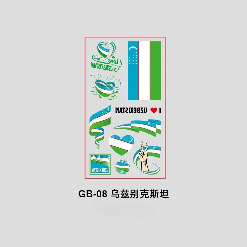 10Pcs Waterproof National Flag Temporary Tattoos for 2026 World Cup Face Body Stickers for Football Fans Match Day Decorations