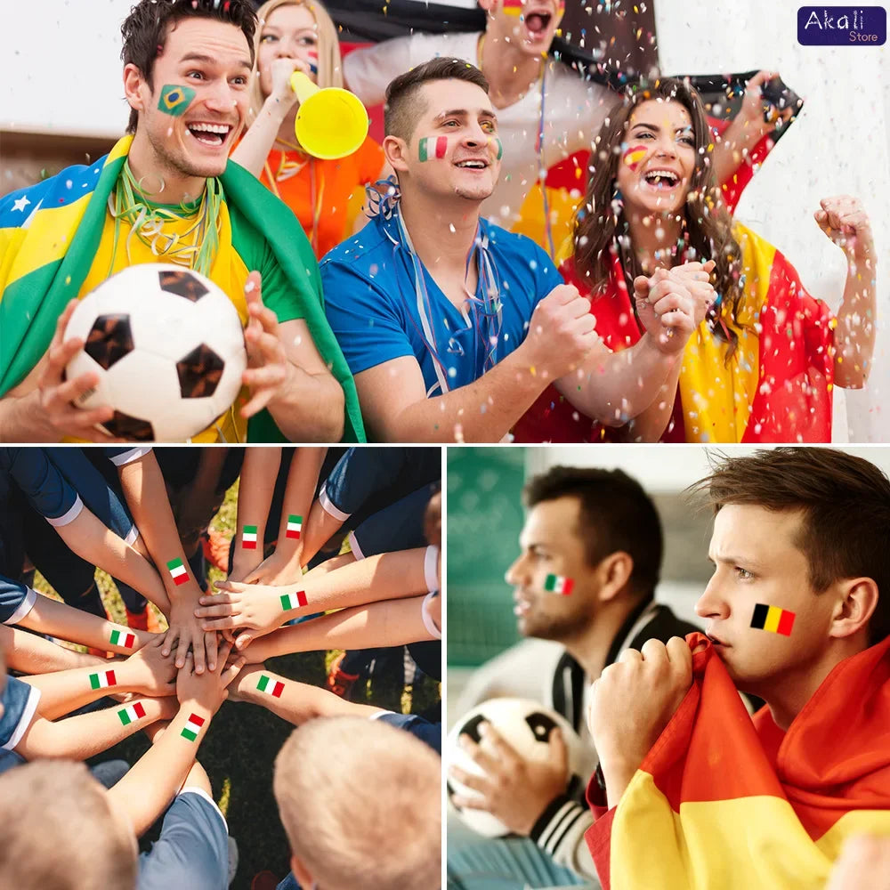 10Pcs Waterproof National Flag Temporary Tattoos for 2026 World Cup Face Body Stickers for Football Fans Match Day Decorations