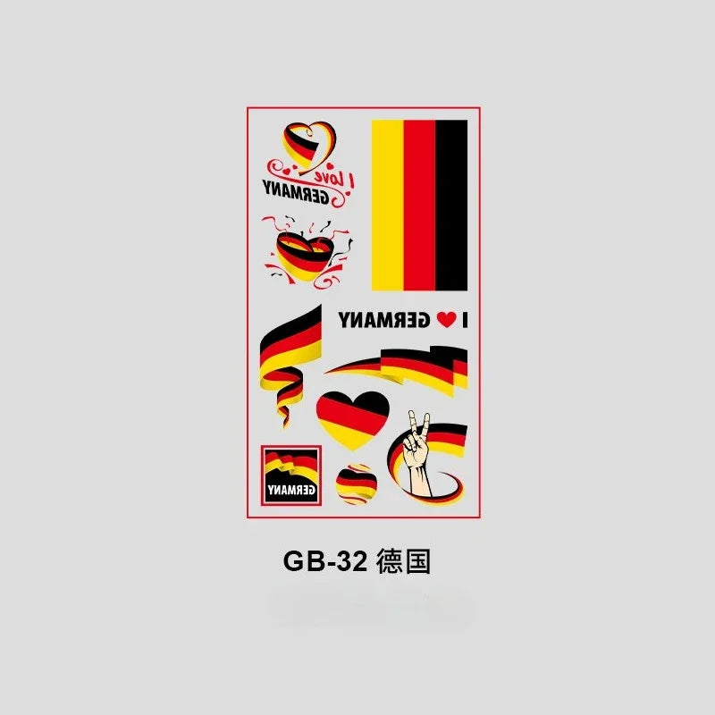 10Pcs Waterproof National Flag Temporary Tattoos for 2026 World Cup Face Body Stickers for Football Fans Match Day Decorations