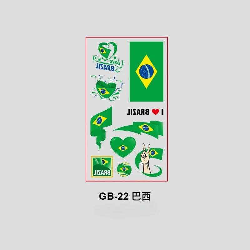 10Pcs Waterproof National Flag Temporary Tattoos for 2026 World Cup Face Body Stickers for Football Fans Match Day Decorations