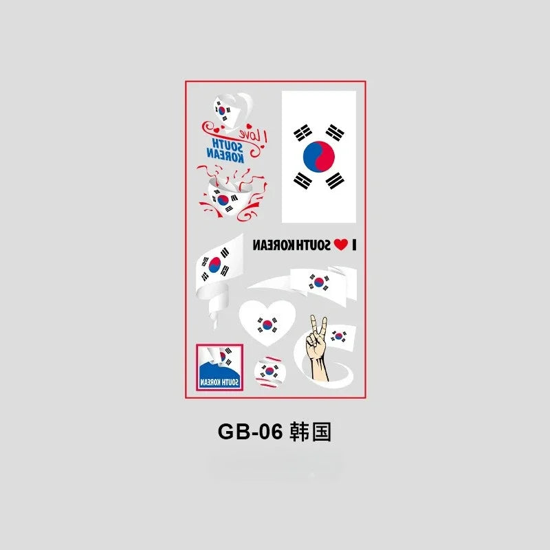 10Pcs Waterproof National Flag Temporary Tattoos for 2026 World Cup Face Body Stickers for Football Fans Match Day Decorations