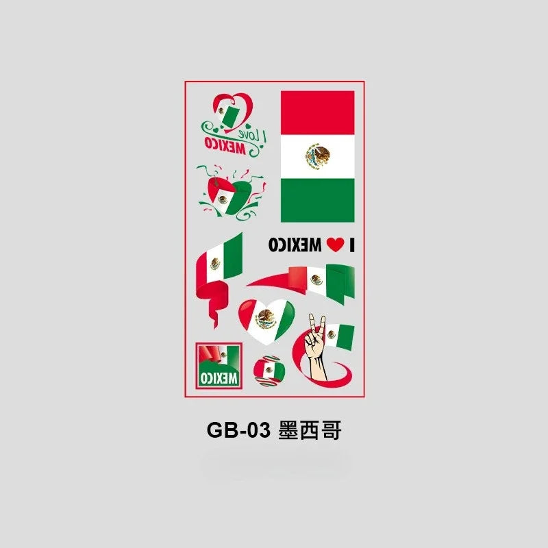 10Pcs Waterproof National Flag Temporary Tattoos for 2026 World Cup Face Body Stickers for Football Fans Match Day Decorations