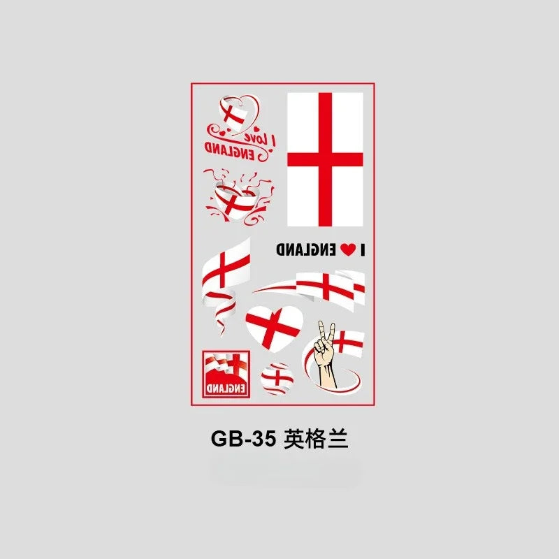 10Pcs Waterproof National Flag Temporary Tattoos for 2026 World Cup Face Body Stickers for Football Fans Match Day Decorations